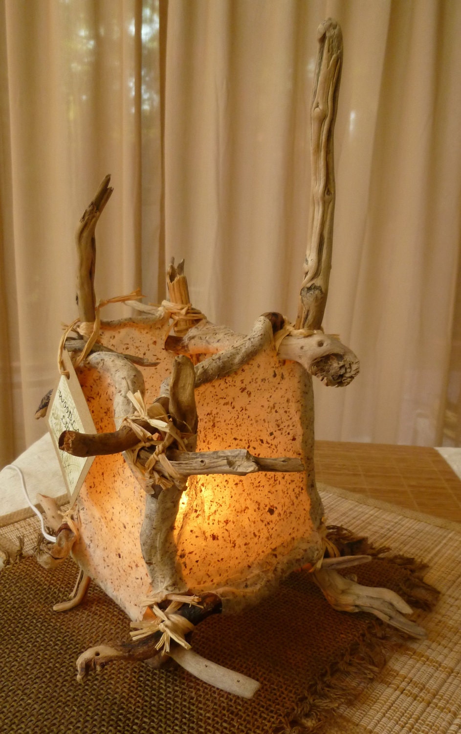 ECO Friendly Table Lamp: "Topanga" Natural Driftwood & Handmade Paper Latern / Lighting-OOAK