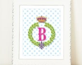 Laurel Wreath Monogram Art Print / Wedding Monogram / Crown / Fleur de lis