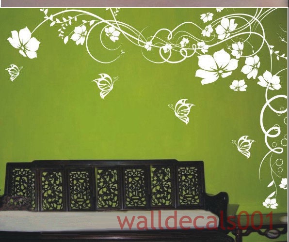 wall decal kids decal wall Stickers floral decal butterfly decal baby nursery girl graphic mural wall decor wall art -flower with butterfly