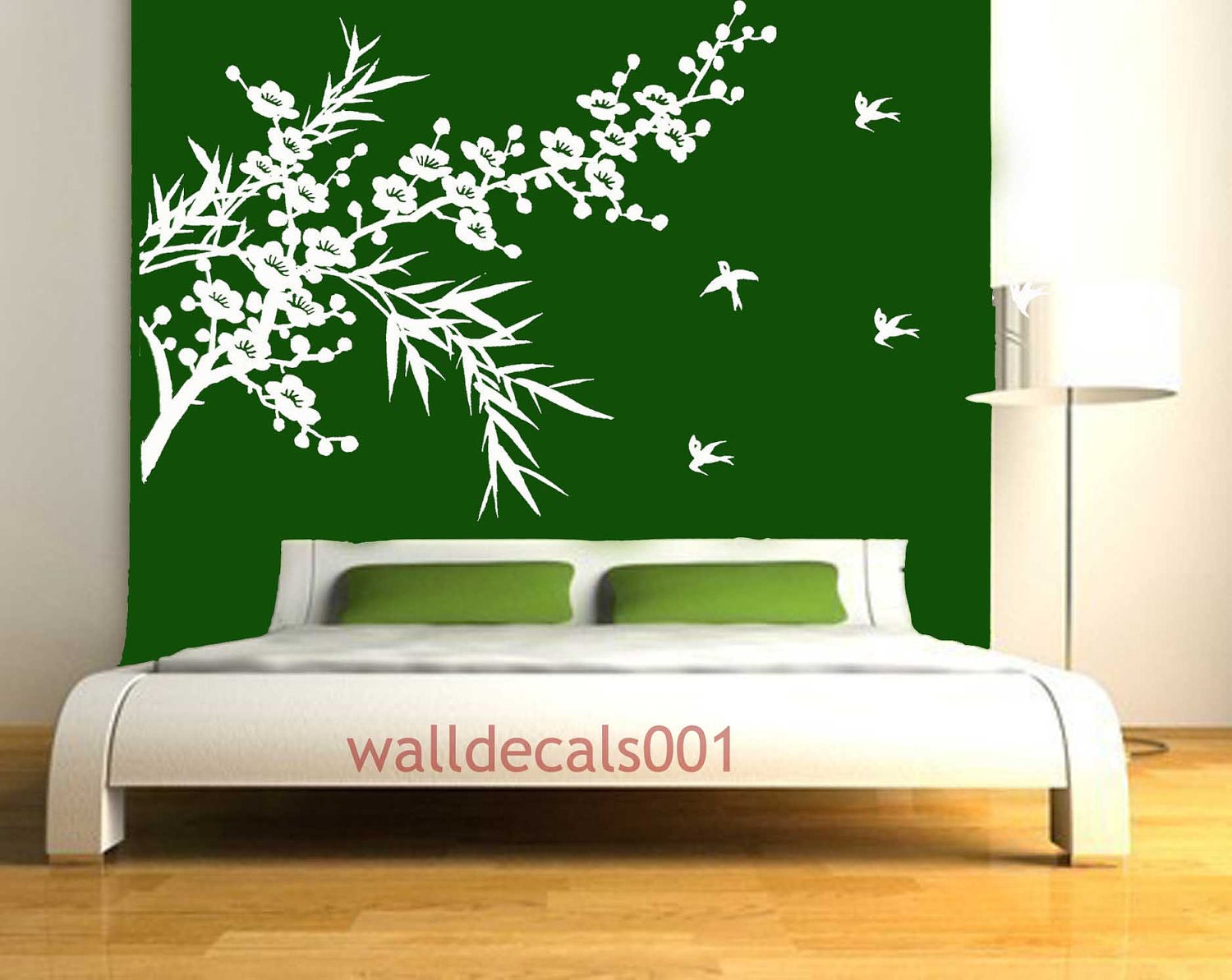 Wall decals Wall stickers  cherry blossom decal bamboo decal birds decal floral decal nature room decor Art