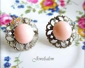 Pink Bridesmaid Earrings Peach Bridesmaid Earrings Bridal Jewelry Antique Brass Vintage Wedding Peach Pink Earring Studs