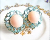 Mint Earrings Mint Studs Blue Mint Earrings Mint and Pink Earrings Mint and Coral Earrings Mint Green Peach Earrings