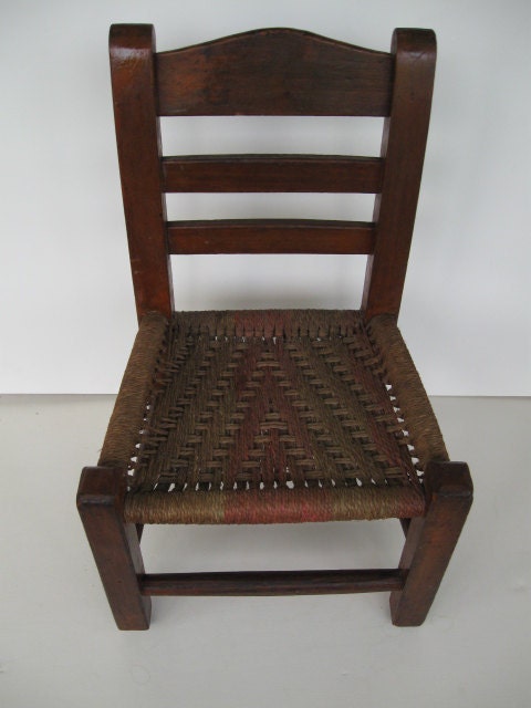 19th Century Child's Chair, ladder back, handwoven sisal seat