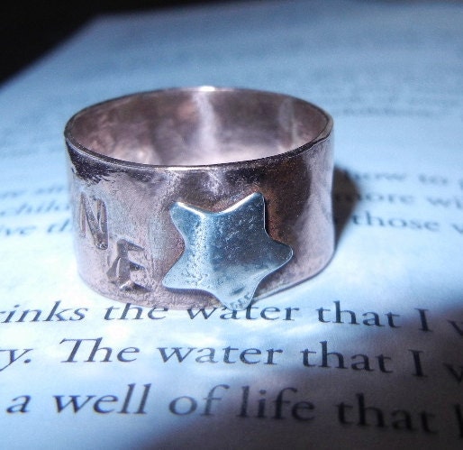 Stacking, Stacker Ring reads "SHINE"  Bright Shiny Fine Silver Star, Mat. 5:16 Let your light shine, Christian Ring