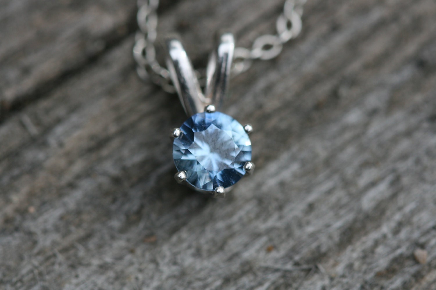 Deep Teal Blue Montana Sapphire Solitaire Necklace in WHITE GOLD