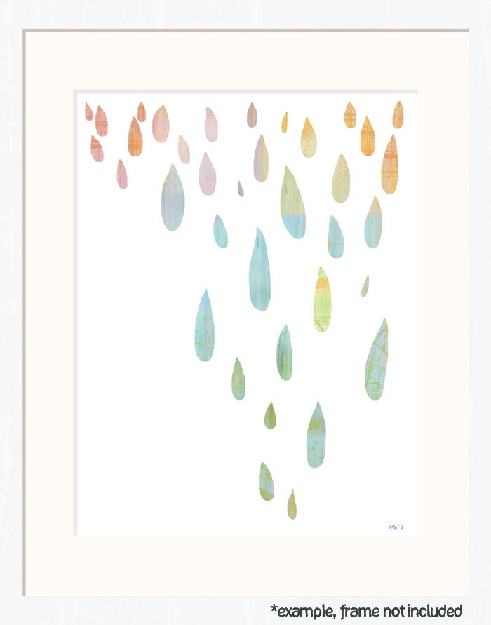 rain drops - colorful pastel dripping silhouettes on white - 8.5 x 11 contemporary abstract art print