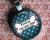 Pet iD Tag deep marine blue patterned colorful round Dog Tag 35mm round -  by California Mutts