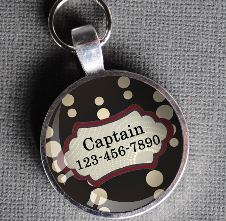 Red white and black patterned Pet iD Tag colorful round Dog Tag 35mm round -  by California Mutts