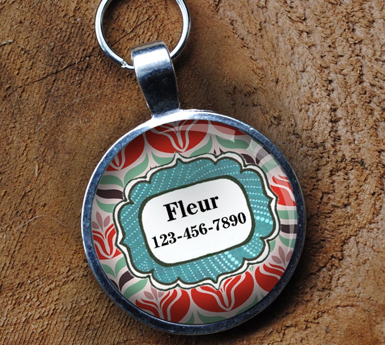 Pet iD Tag multi colored floral round Dog Tag by California Mutts