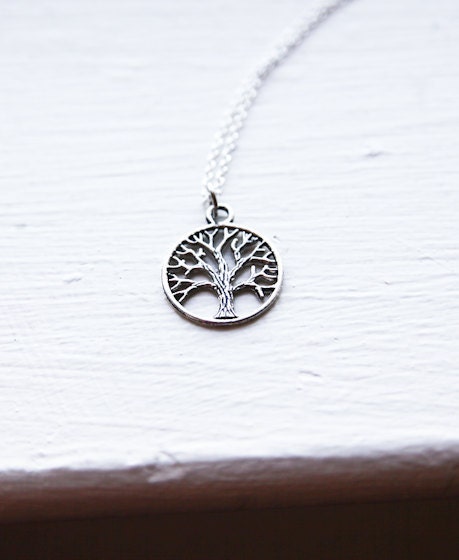 Tree of Life Autumn Round Silver Charm Necklace on a 925 Sterling Silver Chain