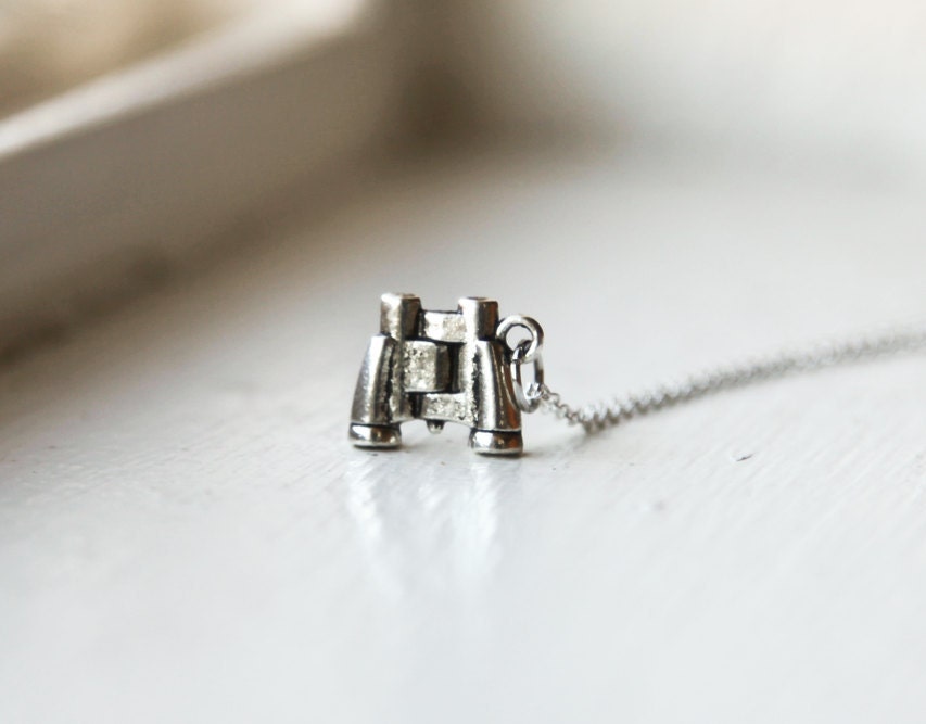 The Explorer Necklace with Binoculars- 925 Sterling Silver Plated Chain  -Modern Style Jewelry- Stocking Stuffer