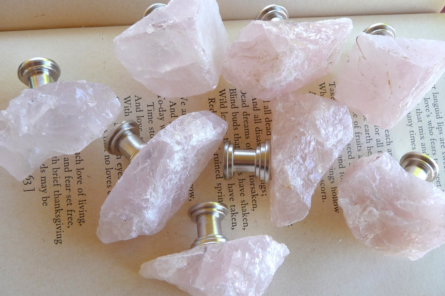 Natural Pink Rose Quartz Crystal Gemstone Rock Knobs