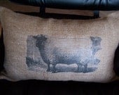 Country Farm Sheep Cottage Style Rustic Burlap Pillow  12 x 20 or 16 x 16 inches