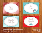 Valentine's Day Love Birds Party PRINTABLE & EDITABLE Food Label Card tag placecard red blue stripes diy pdf