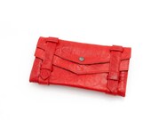 Women leather Wallet- Heart - Red / Clutch / Everyday Purse
