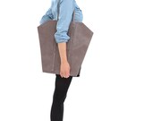 SALE - 30% - 222 dollar  instead of 318 dollar - Large Leather Tote bag for women- Catfish gray with neon yellow base