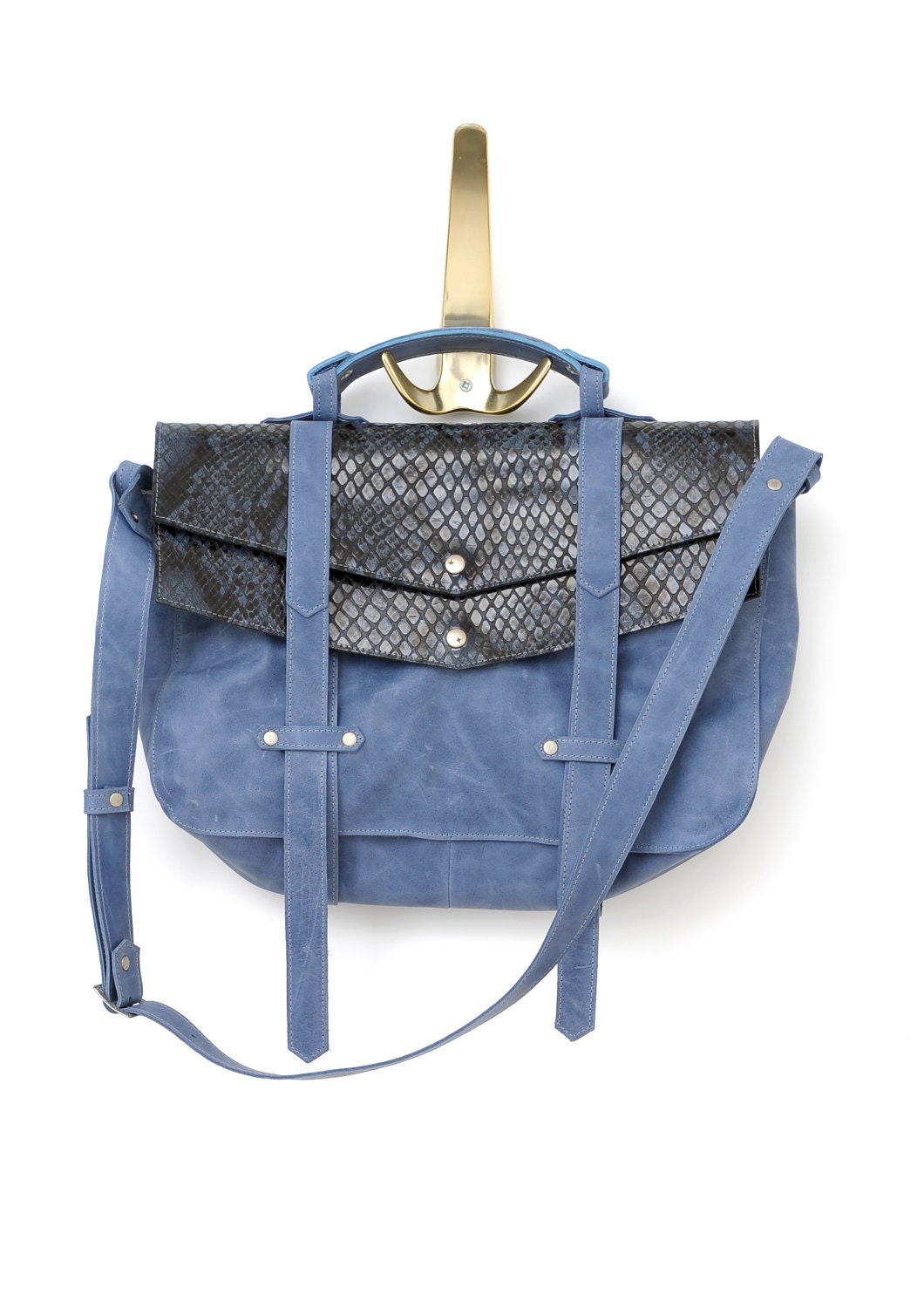 Leather messenger bag - cross body bag - Bang bag Jeans snake