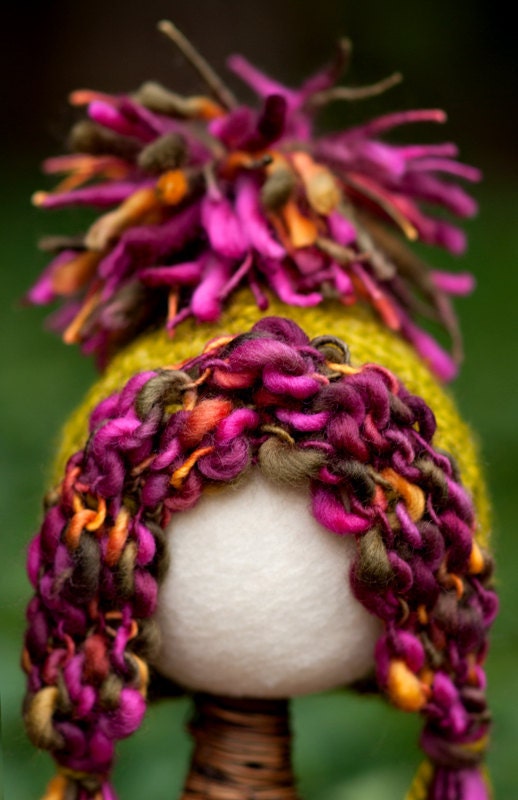 Newborn Baby Hat Flop Top Pixie in Lemon Grass Green with Fuchsia Thick and Thin Border
