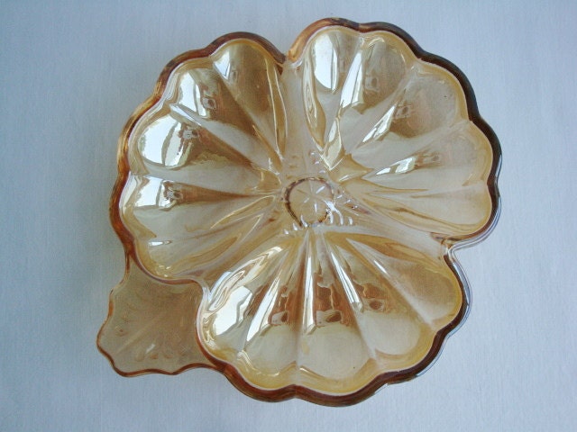 Fire King Peach Luster Clover Dish
