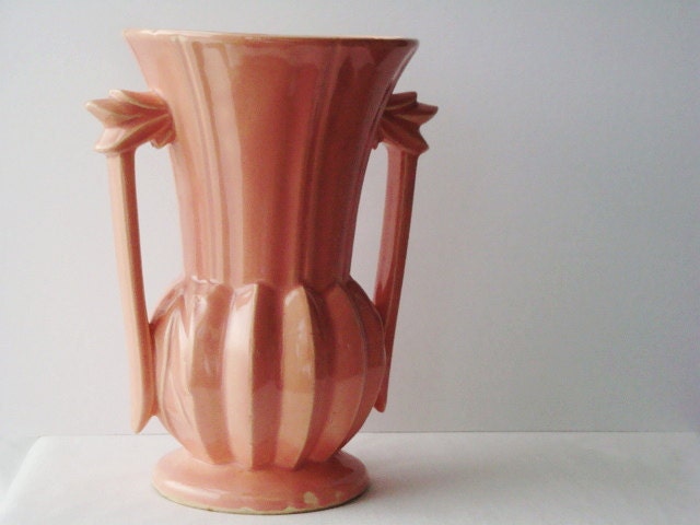 McCoy Art Deco Coral Pink Vase with Handles