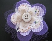 Valentine's Day Felt and Fabric Flower Hair Clip in Light Purple/Lavender with Florals,Gingham,Tulle & Lace