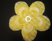 Fabric Flower Hair Clip in Lemon Yellow with Button