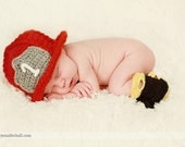 Crochet Baby Hat and Booties - Baby Firefighter Helmet and Boots