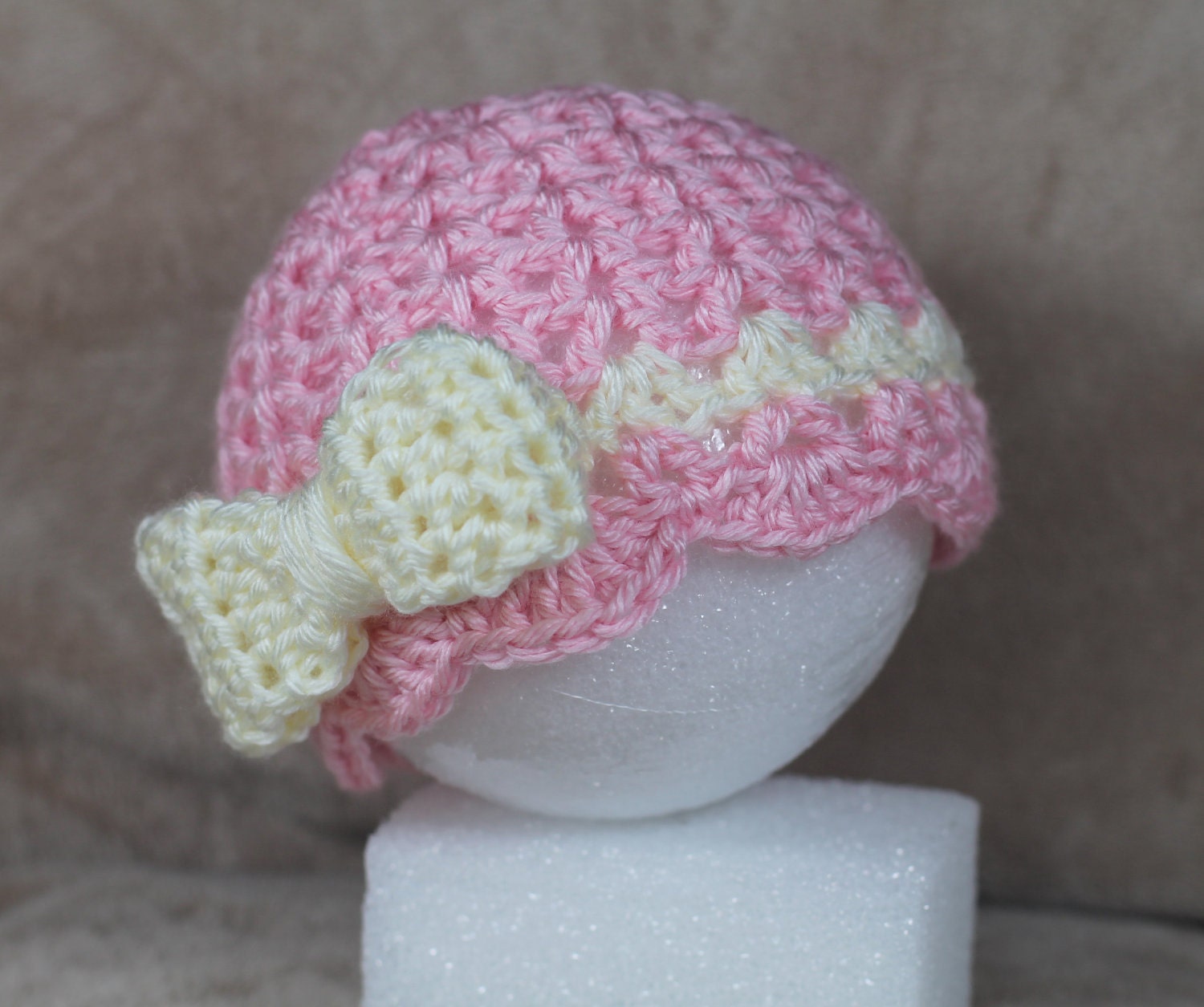 Crochet Baby Hat - Baby Girl Hat -  Crochet Bow Hat - Summer Hat