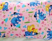 Pillowcase - Toddler Child Travel Size Pillow Case - Winnie the Pooh & Eeyore - Pink Flowers - Pillow Case Cover - READY TO SHIP.