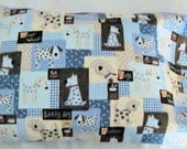 Pillowcase - Toddler Child Travel Size - Puppy Dog Patchwork Puppies Dogs - Blue Brown Woof Woof - Pillow Case Cover