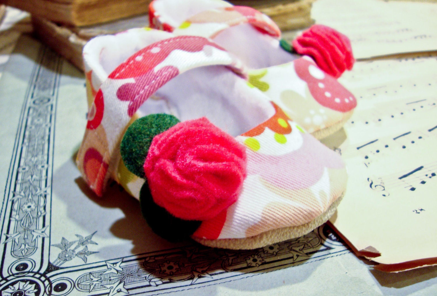 Cheerful Pink Modern Floral Mary Janes - Baby Shoes