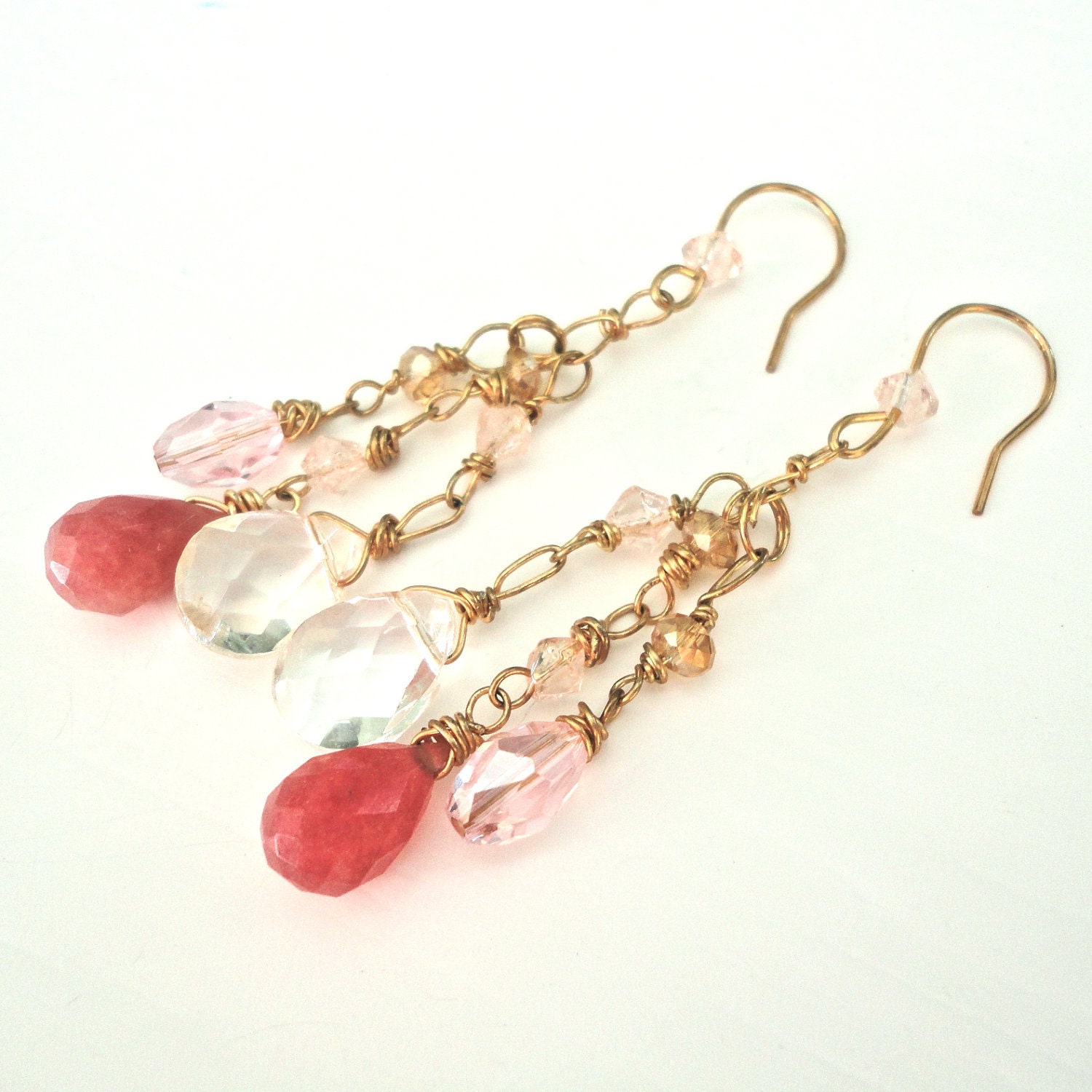 Pink Gold Earrings - Long, Dangle, Elegant, Handmade Jewelry