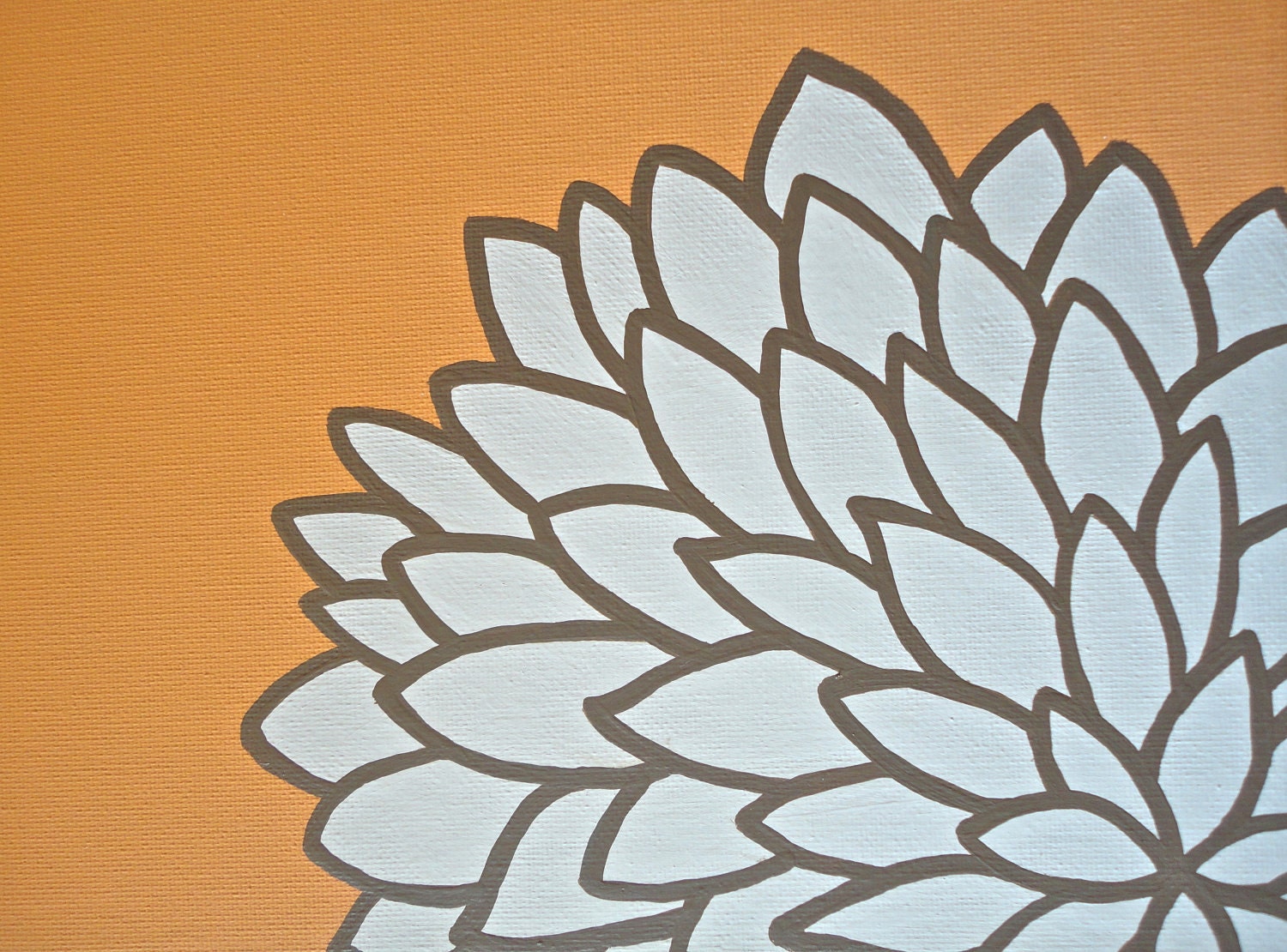 Orange Flower Painting with White & Brown Modern Design 8x10 Original Art on Canvas