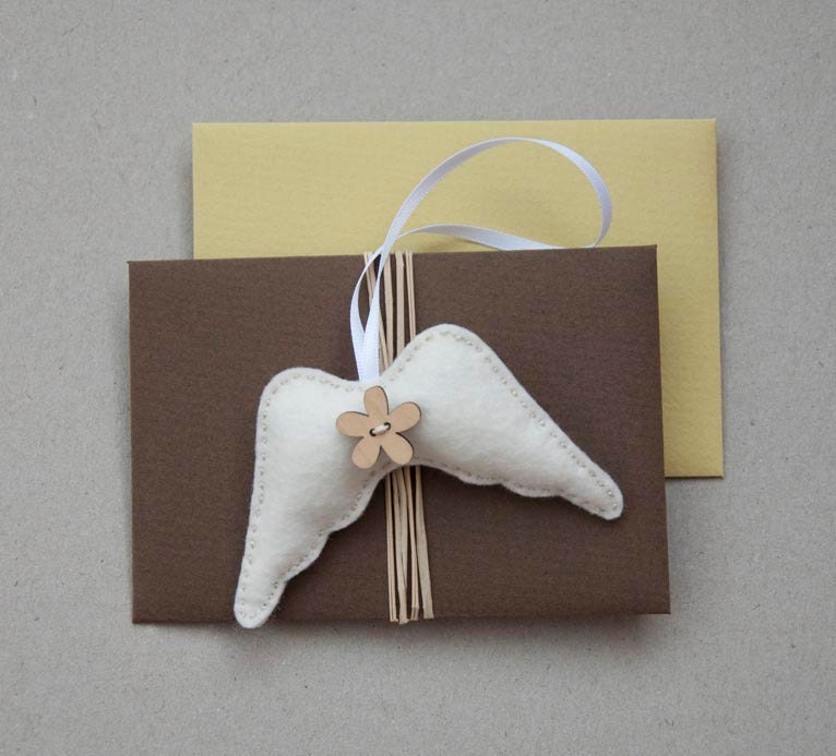 Ivory white felt angel wings ornament