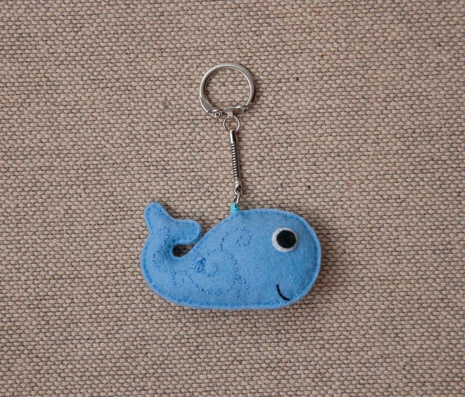 Blue whale felt key chain pendant