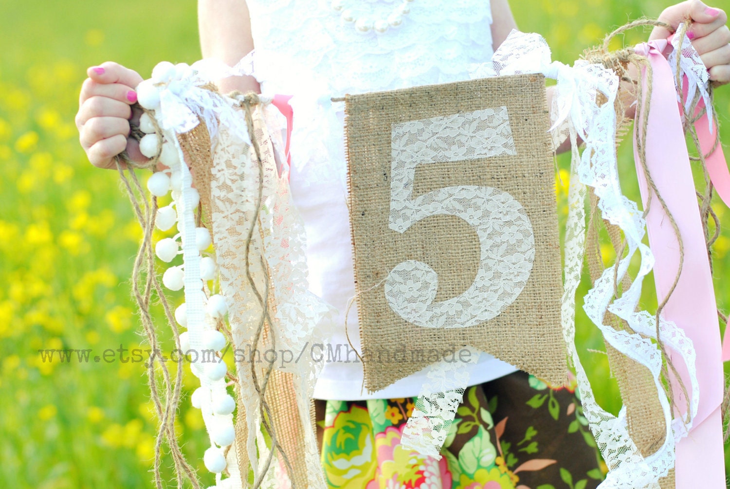 AGE or INITIAL BIRTHDAY banner (burlap & lace)