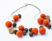 Beaded  Chunky Necklace Multi-strand Foxy Orange Brown