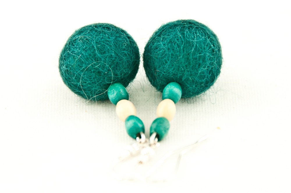 Green felt beaded earrings
