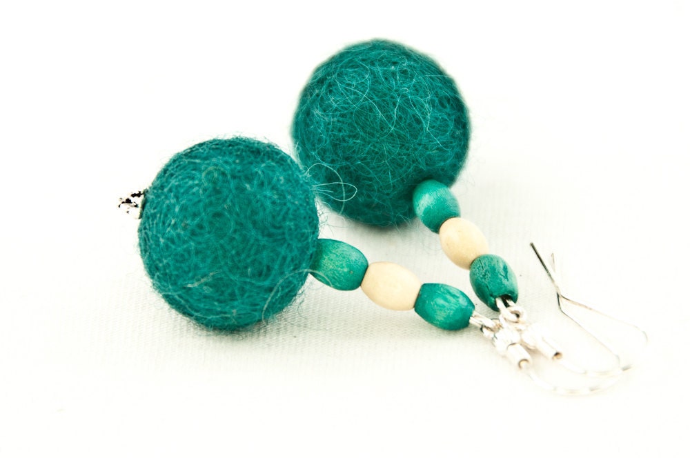 Green felt beaded earrings