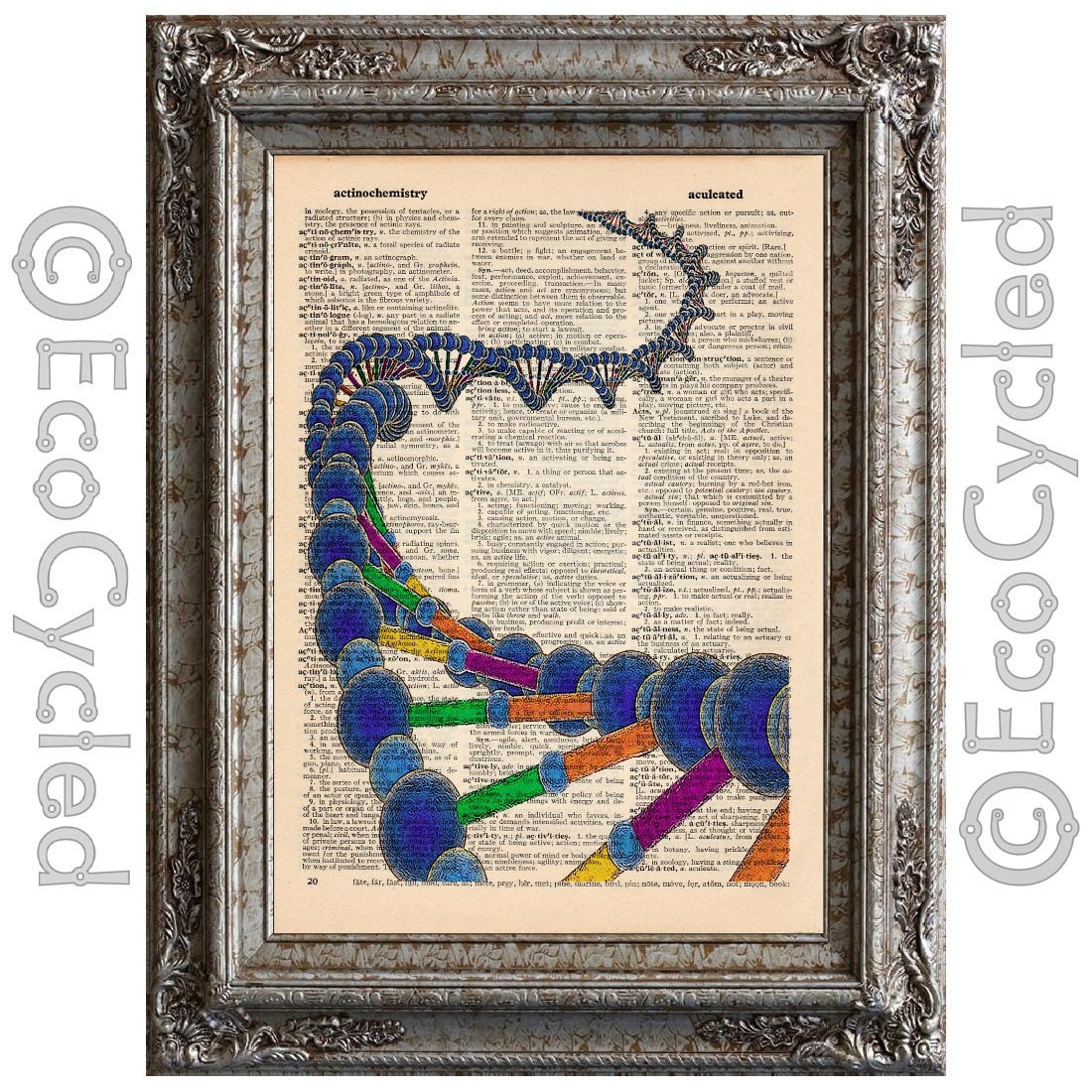 DNA -deoxyribonucleic acid - on Vintage Upcycled Dictionary Page Book Art Print Recycled Science