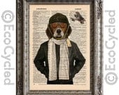 Flying Ace Beagle on Vintage Upcycled Dictionary Page Book Art Print Aviator Dog Recycled Repurposed