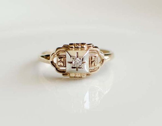 Wedding Ring Vintage Art Deco Stunning 14K Gold Diamond