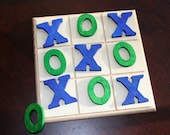 New Tic Tac Toe Wooden game, eco friendly game in green and blue