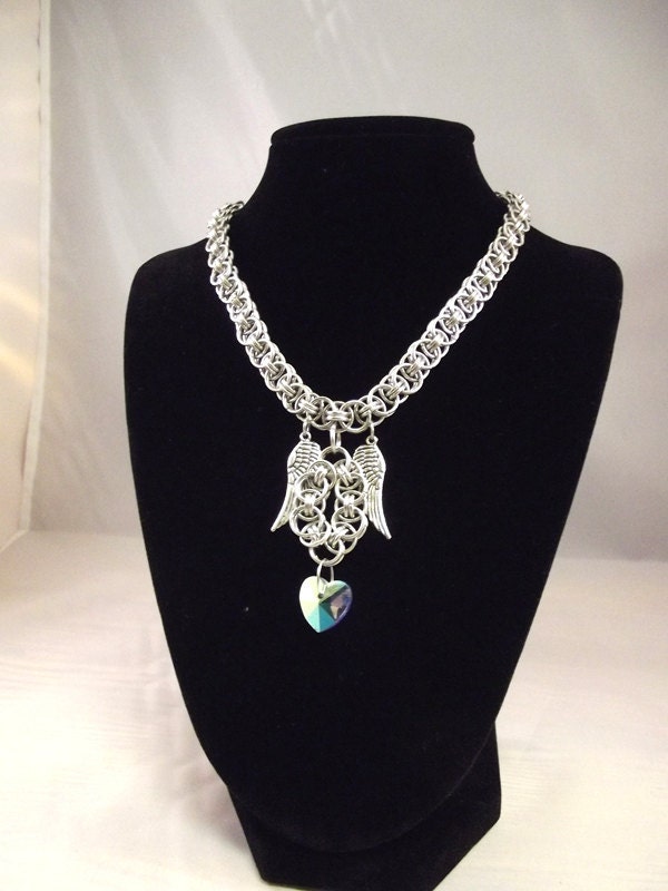 Chainmaille Helm Choker Necklace: "Fly My Heart Away"