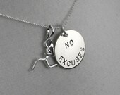 NO EXCUSES RUNNER Girl 18 inch Sterling Silver Necklace - Running Jewelry - Running Necklace on 18 inch Sterling Silver Ball chain