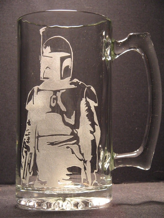 Star Wars Boba Fett bounty hunter inspired Beer Mug Engraved/Etched Glass