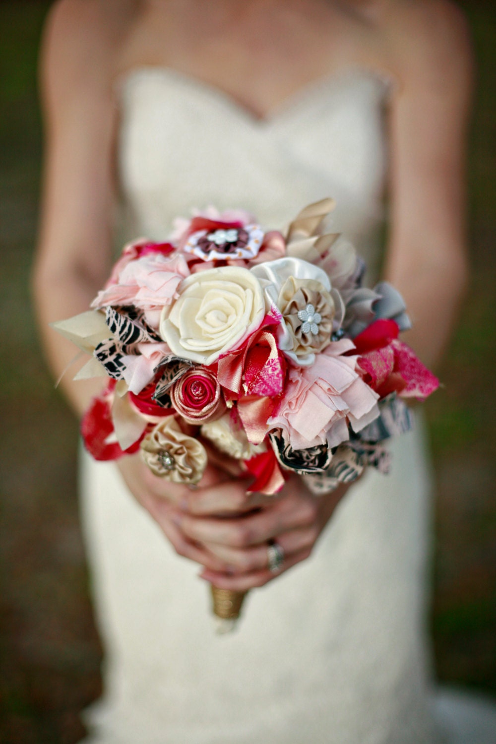 Fabric, Paper and Lace Bridal Bouquet - as seen on Huffington Post