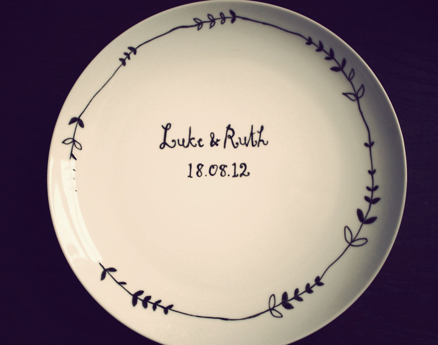 Wedding gift plate hand drawn by Mr Teacup - personalised