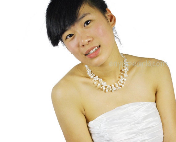 Pearl Necklace,Bridesmaid Necklace, Multistrand Necklace ,Floating Necklace,Illusion Necklace(FN0142)