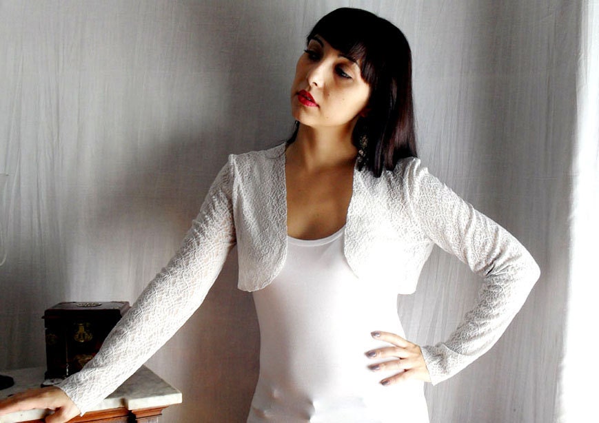 Lace shrug long sleeved shrug in light grey - wedding shrug bride bolero